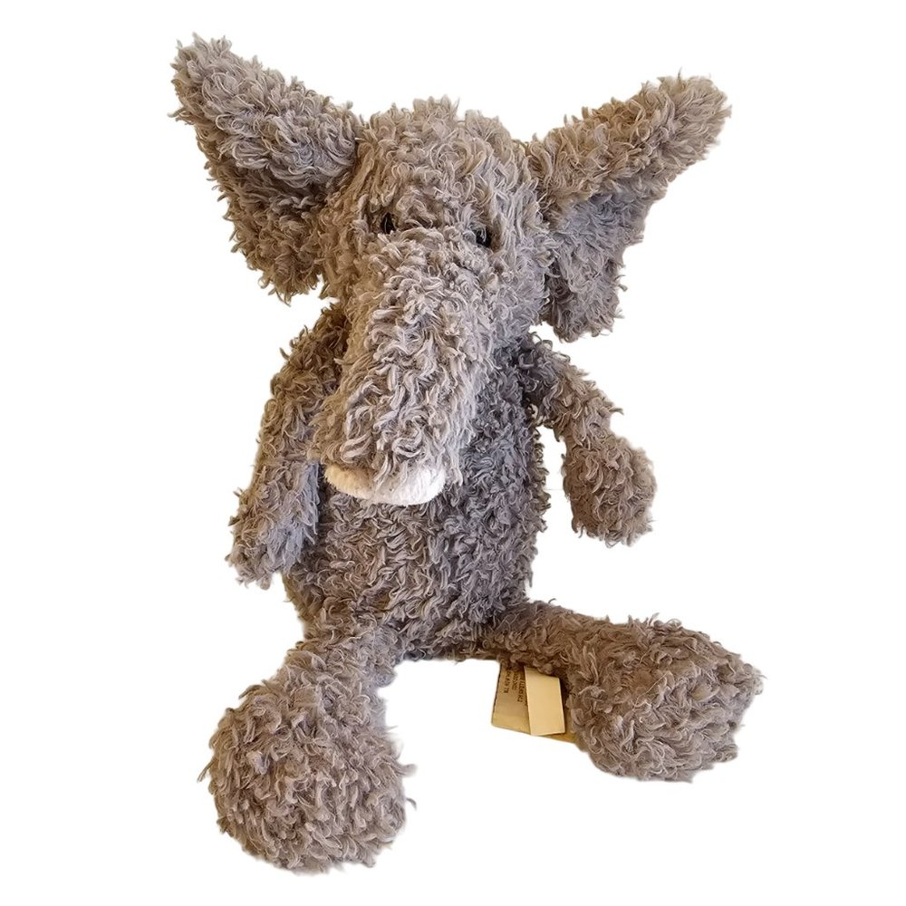 Demdaco Nat & Jules Elephant Plush Stuffed Animal Gray Shaggy Fur 2014 12"